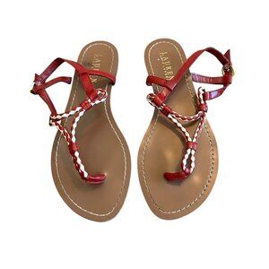 Lauren Ralph Lauren Red White Braided Flat Sandals Strap Comfort Size 7.5 Womens